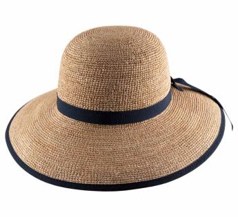 Chapeau été large femme Elena Raphia Crochet Fino